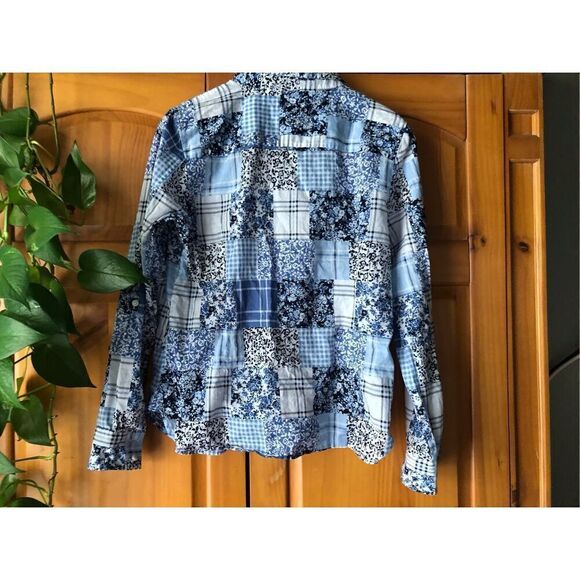 Tommy Hilfiger Women's Cotton Patchwork-Print Roll-Tab Shirt Size M - Picture 7 of 13